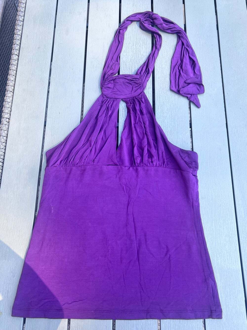 Bebe Purple Halter Keyhole Top Womens L Y2K Stretch Club Party Going Out Shirt